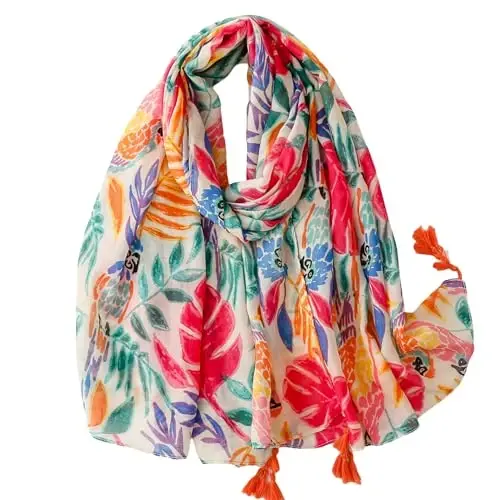 WaJuemy Travel Boho Scarf for Women Casual Lightweight PasModazoneina Scarves Fashion Multicolor Shawl Wraps with Fringed Beads - WAJUEMY
