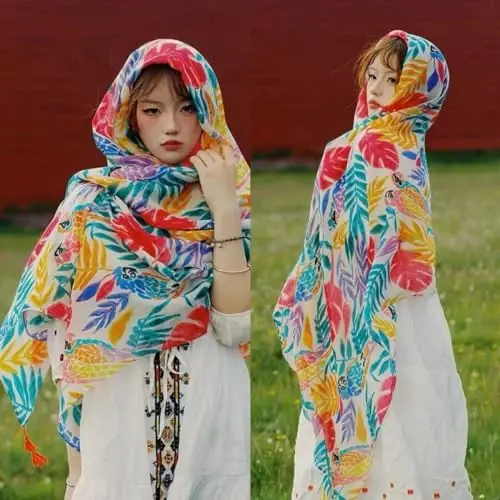 WaJuemy Travel Boho Scarf for Women Casual Lightweight PasModazoneina Scarves Fashion Multicolor Shawl Wraps with Fringed Beads - 2