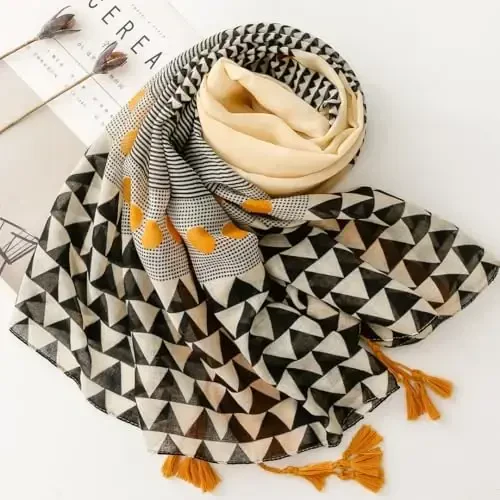 WaJuemy Travel Boho Scarf for Women Casual Lightweight PasModazoneina Scarves Fashion Multicolor Shawl Wraps with Fringed Beads - 6