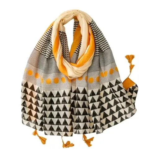WaJuemy Travel Boho Scarf for Women Casual Lightweight PasModazoneina Scarves Fashion Multicolor Shawl Wraps with Fringed Beads - WAJUEMY