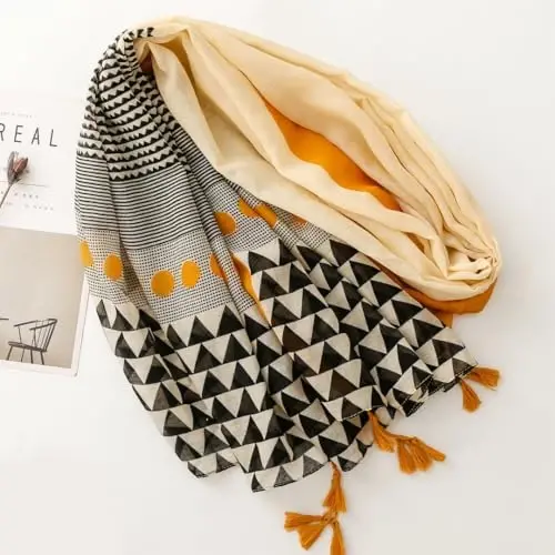 WaJuemy Travel Boho Scarf for Women Casual Lightweight PasModazoneina Scarves Fashion Multicolor Shawl Wraps with Fringed Beads - 2