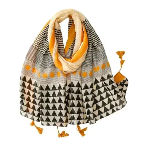 WaJuemy Travel Boho Scarf for Women Casual Lightweight PasModazoneina Scarves Fashion Multicolor Shawl Wraps with Fringed Beads - WAJUEMY