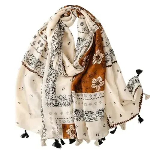 WaJuemy Travel Boho Scarf for Women Casual Lightweight PasModazoneina Scarves Fashion Multicolor Shawl Wraps with Fringed Beads - 1