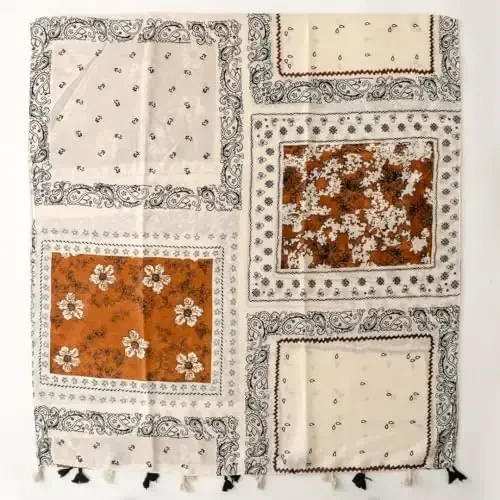WaJuemy Travel Boho Scarf for Women Casual Lightweight PasModazoneina Scarves Fashion Multicolor Shawl Wraps with Fringed Beads - 5