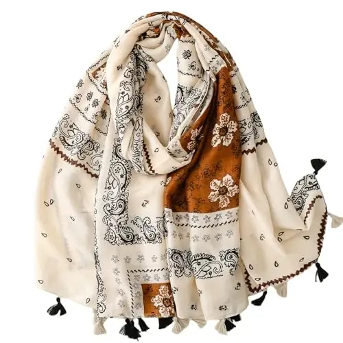 WaJuemy Travel Boho Scarf for Women Casual Lightweight PasModazoneina Scarves Fashion Multicolor Shawl Wraps with Fringed Beads - WAJUEMY