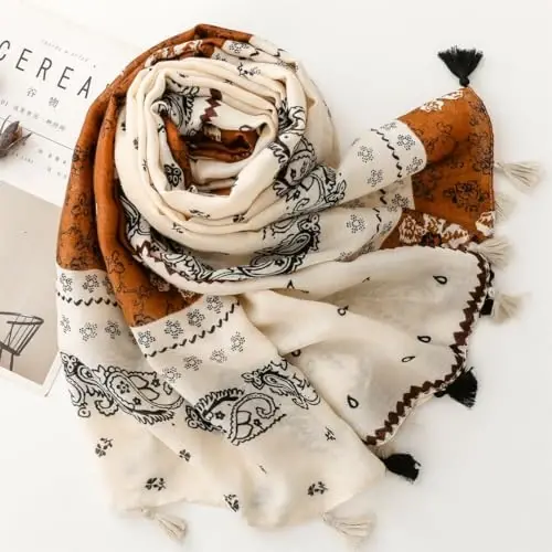 WaJuemy Travel Boho Scarf for Women Casual Lightweight PasModazoneina Scarves Fashion Multicolor Shawl Wraps with Fringed Beads - 4