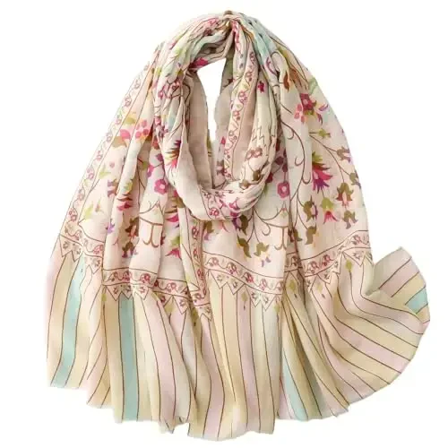 WaJuemy Travel Boho Scarf for Women Casual Lightweight PasModazoneina Scarves Fashion Multicolor Shawl Wraps with Fringed Beads - WAJUEMY