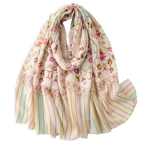 WaJuemy Travel Boho Scarf for Women Casual Lightweight PasModazoneina Scarves Fashion Multicolor Shawl Wraps with Fringed Beads - 1