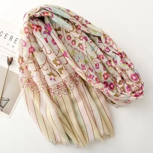 WaJuemy Travel Boho Scarf for Women Casual Lightweight PasModazoneina Scarves Fashion Multicolor Shawl Wraps with Fringed Beads - 3