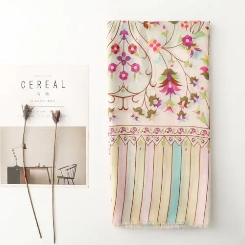 WaJuemy Travel Boho Scarf for Women Casual Lightweight PasModazoneina Scarves Fashion Multicolor Shawl Wraps with Fringed Beads - 4