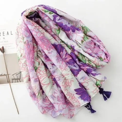 WaJuemy Travel Boho Scarf for Women Casual Lightweight PasModazoneina Scarves Fashion Multicolor Shawl Wraps with Fringed Beads - 3