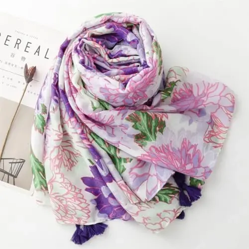 WaJuemy Travel Boho Scarf for Women Casual Lightweight PasModazoneina Scarves Fashion Multicolor Shawl Wraps with Fringed Beads - 4