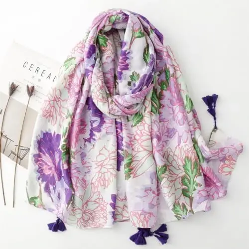 WaJuemy Travel Boho Scarf for Women Casual Lightweight PasModazoneina Scarves Fashion Multicolor Shawl Wraps with Fringed Beads - 6