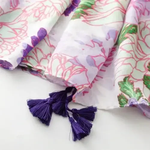 WaJuemy Travel Boho Scarf for Women Casual Lightweight PasModazoneina Scarves Fashion Multicolor Shawl Wraps with Fringed Beads - 5