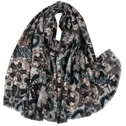 WaJuemy Travel Boho Scarf for Women Casual Lightweight PasModazoneina Scarves Fashion Multicolor Shawl Wraps with Fringed Beads - 1