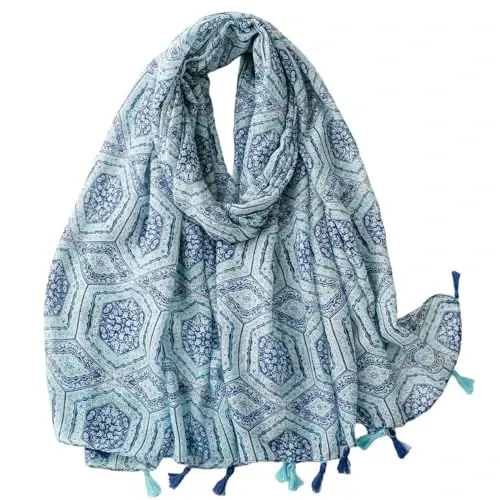 WaJuemy Travel Boho Scarf for Women Casual Lightweight PasModazoneina Scarves Fashion Multicolor Shawl Wraps with Fringed Beads - 1