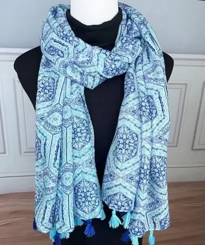 WaJuemy Travel Boho Scarf for Women Casual Lightweight PasModazoneina Scarves Fashion Multicolor Shawl Wraps with Fringed Beads - 3