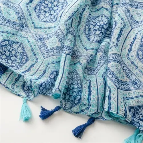 WaJuemy Travel Boho Scarf for Women Casual Lightweight PasModazoneina Scarves Fashion Multicolor Shawl Wraps with Fringed Beads - 6
