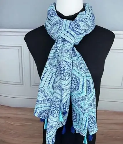 WaJuemy Travel Boho Scarf for Women Casual Lightweight PasModazoneina Scarves Fashion Multicolor Shawl Wraps with Fringed Beads - WAJUEMY (1)