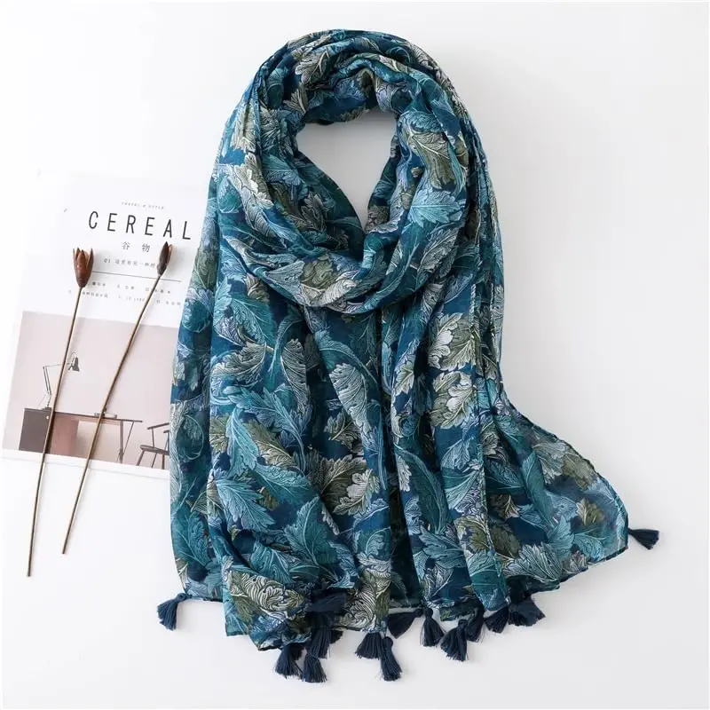 WaJuemy Travel Boho Scarf for Women Casual Lightweight PasModazoneina Scarves Fashion Multicolor Shawl Wraps with Fringed Beads - 2