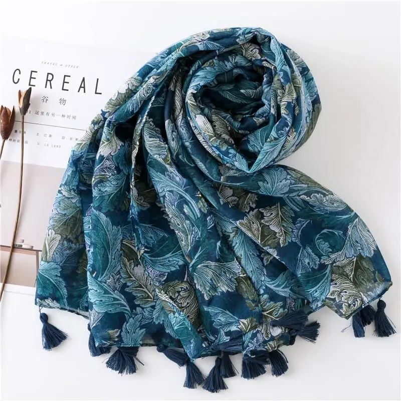 WaJuemy Travel Boho Scarf for Women Casual Lightweight PasModazoneina Scarves Fashion Multicolor Shawl Wraps with Fringed Beads - 3