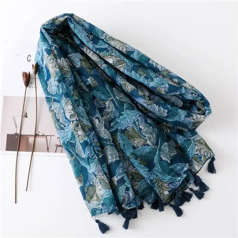 WaJuemy Travel Boho Scarf for Women Casual Lightweight PasModazoneina Scarves Fashion Multicolor Shawl Wraps with Fringed Beads - 4
