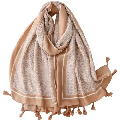 WaJuemy Travel Boho Scarf for Women Casual Lightweight PasModazoneina Scarves Fashion Multicolor Shawl Wraps with Fringed Beads - WAJUEMY