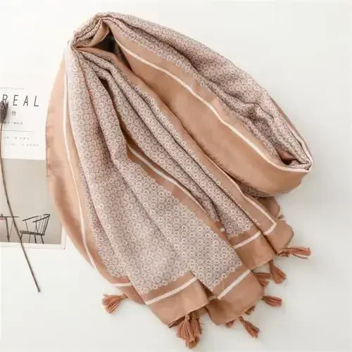 WaJuemy Travel Boho Scarf for Women Casual Lightweight PasModazoneina Scarves Fashion Multicolor Shawl Wraps with Fringed Beads - 2
