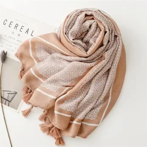 WaJuemy Travel Boho Scarf for Women Casual Lightweight PasModazoneina Scarves Fashion Multicolor Shawl Wraps with Fringed Beads - 3