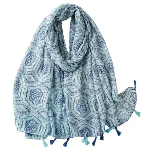 WaJuemy Travel Boho Scarf for Women Casual Lightweight PasModazoneina Scarves Fashion Multicolor Shawl Wraps with Fringed Beads - 1