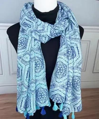 WaJuemy Travel Boho Scarf for Women Casual Lightweight PasModazoneina Scarves Fashion Multicolor Shawl Wraps with Fringed Beads - 3