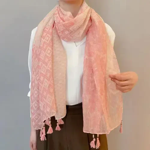 WaJuemy Travel Boho Scarf for Women Casual Lightweight PasModazoneina Scarves Fashion Multicolor Shawl Wraps with Fringed Beads - 3