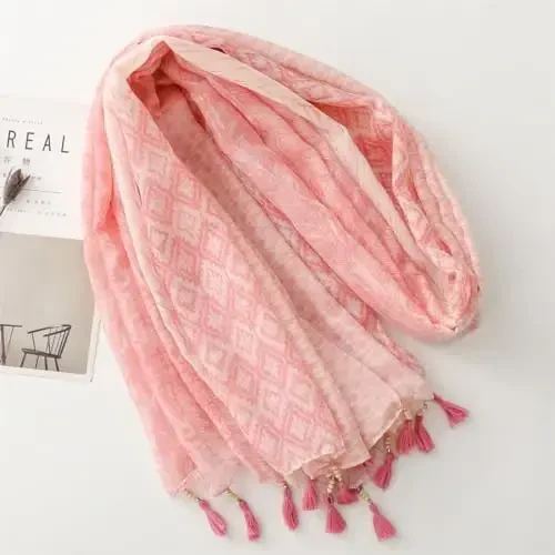 WaJuemy Travel Boho Scarf for Women Casual Lightweight PasModazoneina Scarves Fashion Multicolor Shawl Wraps with Fringed Beads - 4