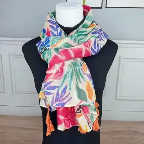 WaJuemy Travel Boho Scarf for Women Casual Lightweight PasModazoneina Scarves Fashion Multicolor Shawl Wraps with Fringed Beads - 3