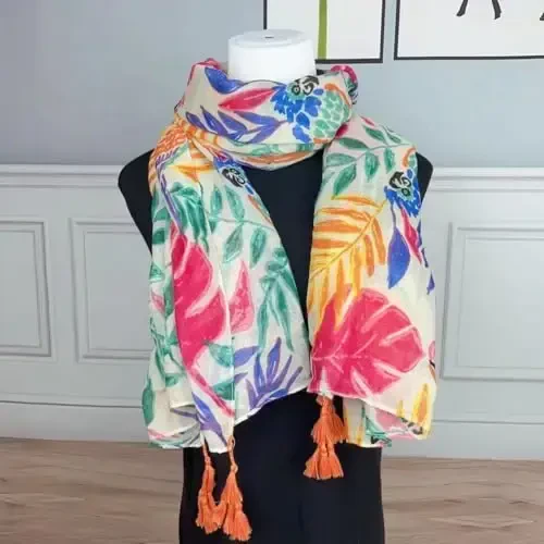 WaJuemy Travel Boho Scarf for Women Casual Lightweight PasModazoneina Scarves Fashion Multicolor Shawl Wraps with Fringed Beads - 4