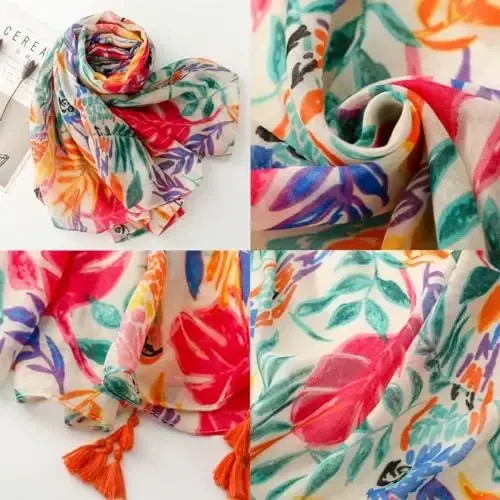 WaJuemy Travel Boho Scarf for Women Casual Lightweight PasModazoneina Scarves Fashion Multicolor Shawl Wraps with Fringed Beads - 6