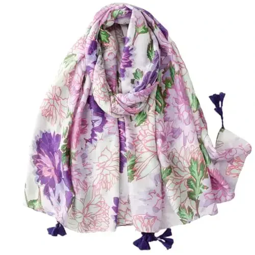 WaJuemy Travel Boho Scarf for Women Casual Lightweight PasModazoneina Scarves Fashion Multicolor Shawl Wraps with Fringed Beads - 1