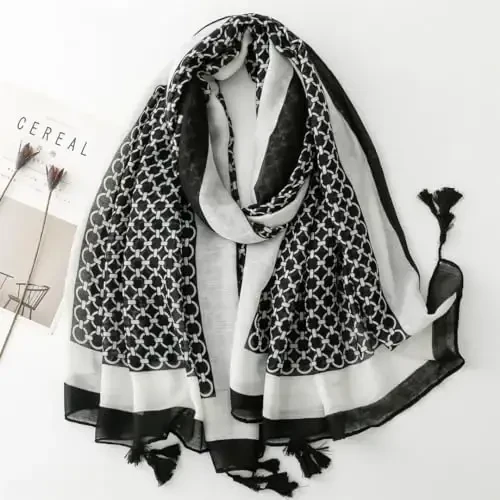 WaJuemy Travel Boho Scarf for Women Casual Lightweight PasModazoneina Scarves Fashion Multicolor Shawl Wraps with Fringed Beads - 6