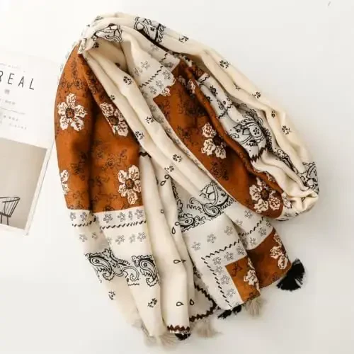 WaJuemy Travel Boho Scarf for Women Casual Lightweight PasModazoneina Scarves Fashion Multicolor Shawl Wraps with Fringed Beads - 3