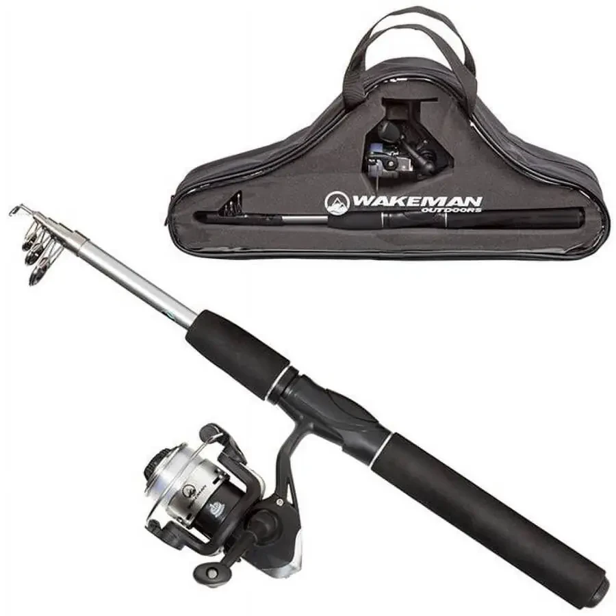 Wakeman 80-FSH6001 Spinning Reel, Carbon Fiber & Steel Telescopic Pole Fishing Rod & Reel Combo, Black - 1