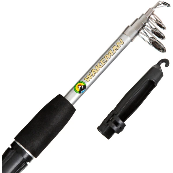 Wakeman 80-FSH6001 Spinning Reel, Carbon Fiber & Steel Telescopic Pole Fishing Rod & Reel Combo, Black - WAKEMAN (1)