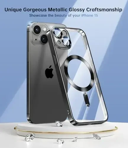 Waldeng чехол для iPhone 15 со встроенной защитой объектива камеры, [совместим с MagSafe] [оригинальный внешний вид iPhone], кристально чистый стильный чехол для iPhone 15 6,1 дюйма, черный титан - 3