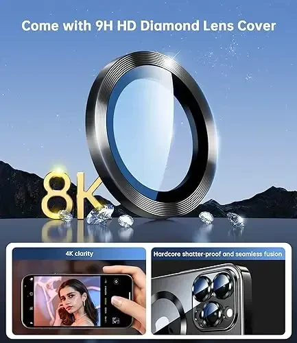 Waldeng for iPhone 15 Pro Max Case with Integrated Camera Lens Protection, [Seamless Work with Magsafe] [Metallic Glossy Soft Bumper], Diamond Clear Stylish Case for iPhone 15 ProMax, Black Titanium - 4