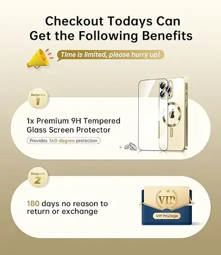 Waldeng for iPhone 15 Pro Max Case with Integrated Camera Lens Protection, [Seamless Work with Magsafe] [Metallic Glossy Soft Bumper], Diamond Clear Stylish Case for iPhone 15 ProMax, Gold Titanium - 2