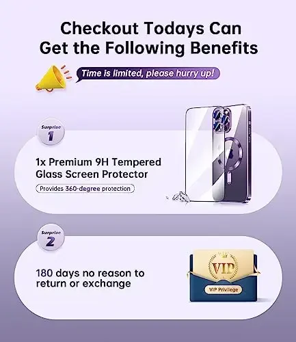 Waldeng iPhone 14 Pro Max uchun g‘ilofi, o‘rnatilgan kamera linzalari himoyachisi bilan, [MagSafe bilan mos] [Original iPhone tashqi ko‘rinishi], iPhone 14 ProMax 6.7