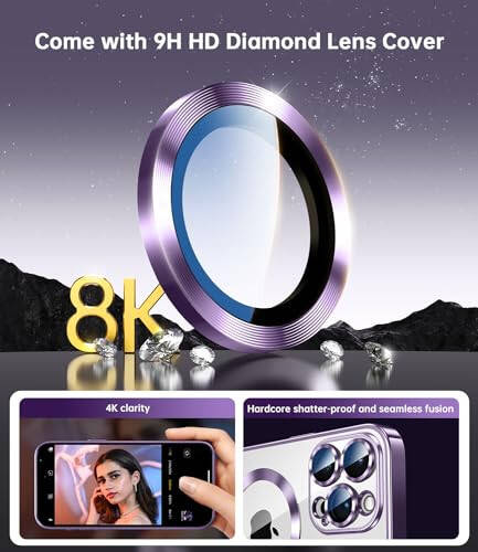 Waldeng for iPhone 15 Pro Max Case with Integrated Camera Lens Protection, [Seamless Work with Magsafe] [Metallic Glossy Soft Bumper], Diamond Clear Stylish Case for iPhone 15 Pro Max, Purple Titanium - 4