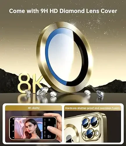 Waldeng iPhone 15 Pro Max uchun g‘ilof, o‘rnatilgan kamera linzalari himoyasi, [Magsafe bilan uzluksiz ishlaydi] [Metall yaltiroq yumshoq bamper], iPhone 15 ProMax uchun olmosdek tiniq zamonaviy g‘ilof, oltin titan - 4