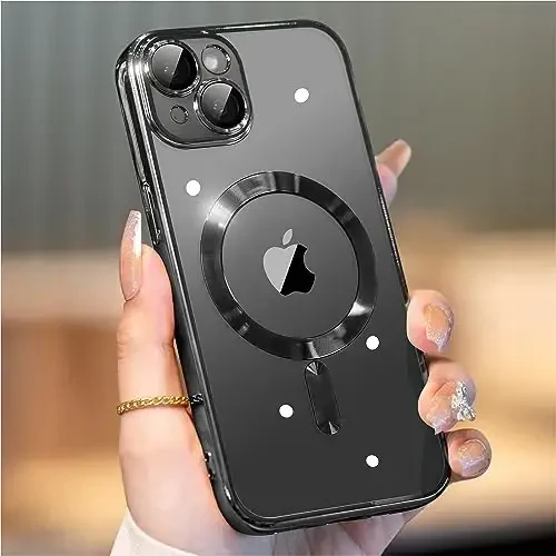 Waldeng iPhone 15 uchun g'ilof, o'rnatilgan kamera linzalari himoyachisi bilan, [MagSafe bilan mos keladi] [Original iPhone tashqi ko'rinishi], iPhone 15 uchun tiniq shaffof zamonaviy g'ilof 6.1 dyuym, qora titanium - 1