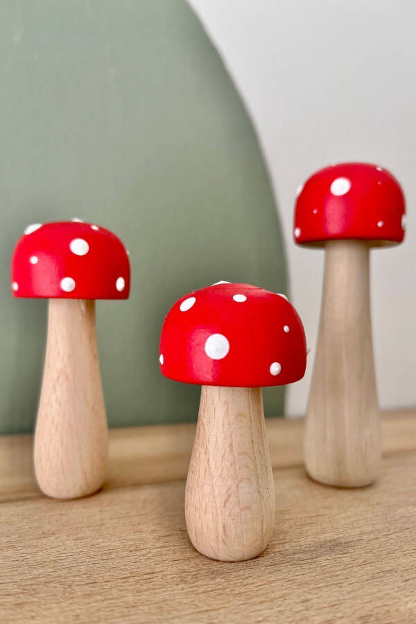 Waldorf 3-Piece Mini Natural Organic Wooden Mushroom Toy Set Decor Photography Shooting Baby Room - 1