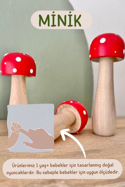 Waldorf 3-Piece Mini Natural Organic Wooden Mushroom Toy Set Decor Photography Shooting Baby Room - 3